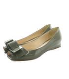 ジョルジオアルマーニ GIORGIO ARMANI パンプス オープントゥ リボン エナメル 36 23.0cm グレー XGDM22 /MI ■GY64