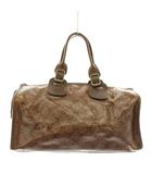 モラビト MORABITO ミニボストンバッグ ハンド レザー Mマーク柄 モノグラム 総柄 茶色 ブラウン /XZ ■GY04