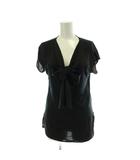 マックスマーラ MAX MARA 白タグ ボウタイ カットソー レーヨン シルク 38 黒 ブラック 半袖 リボン 切替デザイン /PP ■GY42