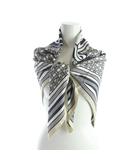 マックスマーラ MAX MARA 大判スカーフ 絹 シルク 総柄 Mロゴ 紺 ネイビー ベージュ ■GY19 /MQ