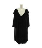 フォクシー FOXEY カーディガン 絹 シルク 七分袖 ロング ジップアップ リボン M 黒 ブラック /XZ ■GY19