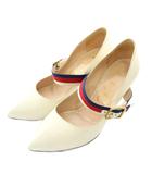 グッチ GUCCI シルヴィ メリージェーン パンプス レザー ポインテッドトゥ ハイヒール ウェブライン ストラップ 36 23㎝ 白 ホワイト 475086 /XZ ■GY19