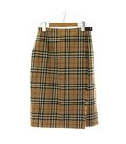 バーバリーズ Burberrys 巻きスカート ウール 40 茶 ブラウン ノバチェック ラップデザイン フリンジ ひざ丈 FXA96-030 /PP ■GY44