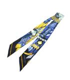 エルメス HERMES DANCE PACIFIQUE ツイリー リボンスカーフ 絹 シルク 総柄 青 ブルー ■GY19 /MQ ■OH