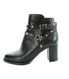 ヴァレンティノ ヴァレンチノ  VALENTINO ショートブーツ ラウンドトゥ ロゴ レザー 2連ベルト スタッズ 36.5 黒 ブラック ■GY19 /MQ