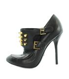 グッチ GUCCI ブーティ ポインテッドトゥ レザー ピンヒール スタッズ ロゴ 37 黒 ブラック ■GY19 /MQ ■OH