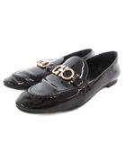 サルヴァトーレフェラガモ Salvatore Ferragamo ローファー フラットシューズ エナメル ガンチーニ金具 6 黒 ブラック /FF