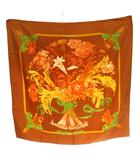 エルメス HERMES カレ90 スカーフ レジーナ REGINA 女王陛下 花柄 シルク マルチカラー 茶 ブラウン 黄色 イエロー /SS ■OS ■OH ■GY04