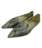 ジミーチュウ JIMMY CHOO フラットパンプス レザー パイソン型押し ポインテッドトゥ ロゴプレート 36 23cm グレー /XZ ■GY64
