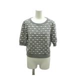 フォクシー FOXEY 45453 Knit Top Royale ロイヤル ニット セーター ウール 40 グレー 白 ホワイト ドット柄 ラウンドネック 五分袖 /NP ■GY19