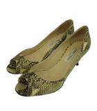 ジミーチュウ JIMMY CHOO パンプス レザー パイソン型押し オープントゥ ミドルヒール 37 24cm ベージュ 茶色 ブラウン /XZ ■GY47