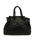 フルラ FURLA ハンドバッグ 牛革 レザー クロコ型押し 巾着型 黒 ブラック /XZ ■GY04
