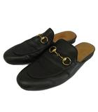 グッチ GUCCI プリンスタウン ミュール スリッパ レザー フラット ホースビット ゴールド金具 37 24cm 黒 ブラック 423513 /XZ ■GY19