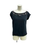 プラダ PRADA ノースリーブカットソー トップス ビジュー クルーネック Tシャツ 38 黒 ブラック ビジュー クルーネック 半袖 /SH ■GY19