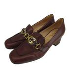 グッチ GUCCI ズミ Zumi ミッドヒール レザー ローファー パンプス スクエアトゥ インターロッキングGG ホースビット 37 24㎝ バーガンディ /XZ ■GY19