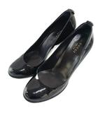 グッチ GUCCI パンプス エナメル ラウンドトゥ ハイヒール 37.5 24.5cm 黒 ブラック 270190 /XZ ■GY19