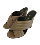 グッチ GUCCI ウェビー Webby レザークロスストラップ ミュール サンダル キルティング オープントゥ チャンキーヒール 37.5 24.5㎝ ピンクベージュ 408306 /XZ ■GY19