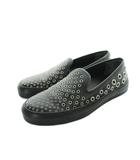 グッチ GUCCI スリッポン アイレット レザー ロゴ パンチング 34 21cm 黒 ブラック ■GY80 /MQ ■OH