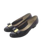 サルヴァトーレフェラガモ Salvatore Ferragamo ヴァラリボン パンプス シューズ 型押し レザー 5.5 黒 ブラック /RI ■OS ■GY80 ■OH