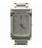 イヴサンローラン YVES SAINT LAURENT ジャンク品 腕時計 ウォッチ スクエア 白文字盤 ロゴ シルバー色 4-105362Y ■GY18 /MQ
