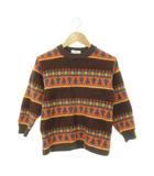 イヴサンローラン YVES SAINT LAURENT ニット セーター 丸首 長袖 ウール ノルディック ボーダー 総柄 女の子 ガールズ 110 茶 ブラウン /AH10 ■GY40
