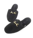グッチ GUCCI スリッパ  ルームシューズ フラットシューズ スエード レザー ホースビット 35 22.0cm 黒 ブラック /CK23 ■GY11