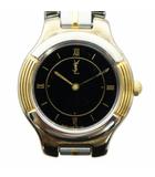 イヴサンローラン YVES SAINT LAURENT ジャンク品 腕時計 ウォッチ クォーツ ロゴ 黒文字盤 ローマン シルバー色 ゴールド色 ■GY18 /MQ