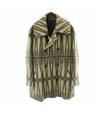 イッセイミヤケ ISSEY MIYAKE ヴィンテージ Pコート ピーコート ビッグカラー ダブル 総柄 総裏地 ハンドステッチ メルトン ウール M ベージュ グレー ■GY18 /MQ