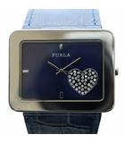 フルラ FURLA 腕時計 ウォッチ クォーツ スクエア 青文字盤 ロゴ ハート レザーベルト シルバー色 ■GY11 /MQ