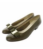 サルヴァトーレフェラガモ Salvatore Ferragamo パンプス ヴァラ レザー パイソン型押し 箱付き 6.5 24cm カーキ 茶 ブラウン /MW ■GY40