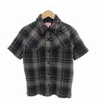 エイピー APEE by A BATHING APE アベイシングエイプ フランネル シャツ ネルシャツ ヘビーウェイト ウエスタン チェック 半袖 TALL 黒 ブラック グレー /HO ■GY17