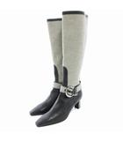 サルヴァトーレフェラガモ Salvatore Ferragamo ロングブーツ シューズ 切替 ベルト ハイヒール 8 25.5㎝ グレージュ 黒 ブラック /AE