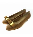 サルヴァトーレフェラガモ Salvatore Ferragamo ヴァラリボン パンプス レザー ラウンドトゥ チャンキーヒール ロゴ ゴールド金具 5.5 23cm 茶色 ブラウン /XZ ■GY18