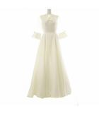  ノーブランド ウェディングドレス Aライン 長袖 リボン シンプル 11号 L 白 ホワイト /MW ■GY18