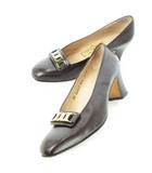 サルヴァトーレフェラガモ Salvatore Ferragamo VARA パンプス ミドルヒール ラウンドトゥ ヴァラ ロゴプレート 5.5 22.5cm 茶 ブラウン DE36843 B66 /CK24 ■GY18
