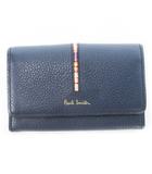 ポールスミス PAUL SMITH カードケース 名刺入れ レザー 革 シボ革 ロゴ マルチボーダーライン 紺 ネイビー /CK30 ■GY18