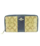コーチ COACH 長財布 ロングウォレット 小銭入れあり ラウンドファスナー PVC レザー 革 シグネチャー ロゴ 紺 ネイビー F52859 /CK26 ■GY13