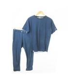 チャンピオン CHAMPION セットアップ 2点セット スウェット トレーナー 半袖 パンツ クロップド ロゴ 裏毛 リバースウィーブ M 青 ブルー /AO10 ■GY18