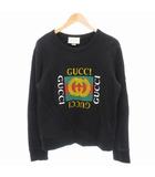 グッチ GUCCI ヴィンテージ スウェット トレーナー 長袖 プルオーバー クルーネック ダメージ加工 GGロゴ インターロッキング プリント XS 黒 ブラック /GV ■GY18
