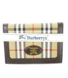 バーバリーズ Burberrys カードケース 名刺入れ 二つ折り レザー 革 キャンバス ノバチェック ロゴ 茶 ブラウン /CK30 ■GY11