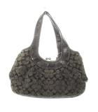 コーチ COACH プリーテッドサッチェル ハンドバッグ トートバッグ キャンバス レザー シグネチャー ロゴ チャーム 黒 ブラック F14380 /MN10 ■GY18