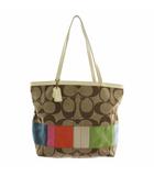 コーチ COACH トートバッグ ハンド キャンバス レザー シグネチャー マルチストライプ 総柄 茶色 ブラウン 10859 /XZ