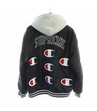 チャンピオン Champion 18AW Hooded Satin Varsity Jacket Black ジャンパー ブルゾン 長袖 裏地キルティング ロゴ フード S 黒 ブラック ■GY18 /MQ