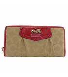 コーチ COACH 長財布 キャンバス レザー ラウンドファスナー オプアート ロゴ シルバー金具 ベージュ ピンク /XZ ■GY18