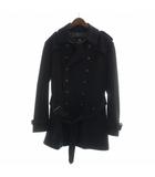 バーバリーブラックレーベル BURBERRY BLACK LABEL ピーコート Pコート ナポレオン ロゴ ボタン 長袖 ミドル ダブル 総裏地 カシミヤ混 LL 黒 ブラック ■GY42 /MQ