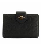コーチ COACH ミディアム コーナー ジップ ウォレット 財布 二つ折り レザー シグネチャー エンボス加工 総柄 ロゴ ゴールド金具 黒 ブラック CZ341 /XZ ■GY11