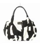 ケイトスペード KATE SPADE ハンドバッグ キャンバス 帆布 レザー 革 ロゴプレート 総柄 モノトーン 黒 ブラック /CK9 ■GY18