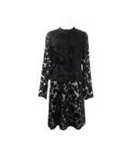 49アベニュー ジュンコシマダ 49AV. junko shimada 2点セット ワンピース ひざ丈 ノースリーブ ブラウス シアー 長袖 フロッキー加工 ベロア 花柄 9 黒 ブラック /CK1 ■GY18