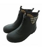 バーバリー BURBERRY FLINTON レインブーツ 長靴 ラバー ショート 内側ノバチェック ロゴ 38 25cm 黒 ブラック CNWUHFEN5WUH /XZ ■GY18