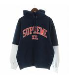 20SS XXL hooded sweatshirt フーディ スウェット パーカー トレーナー 裏起毛 カレッジデザイン アーチロゴ M 紺 ネイビー グレー ■GY18 /MQ